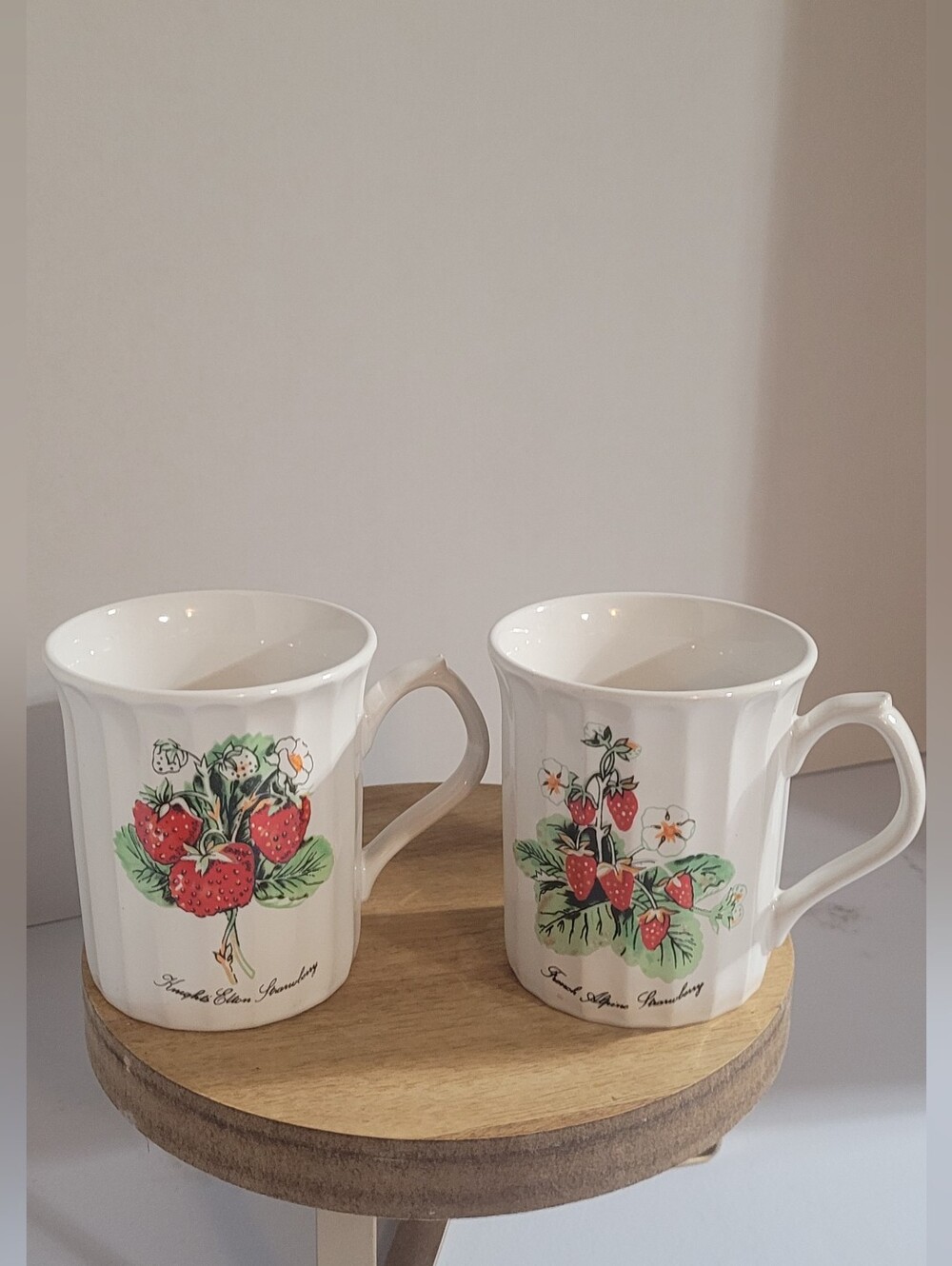 Vintage Porcelain Strawberry Print Mugs - White